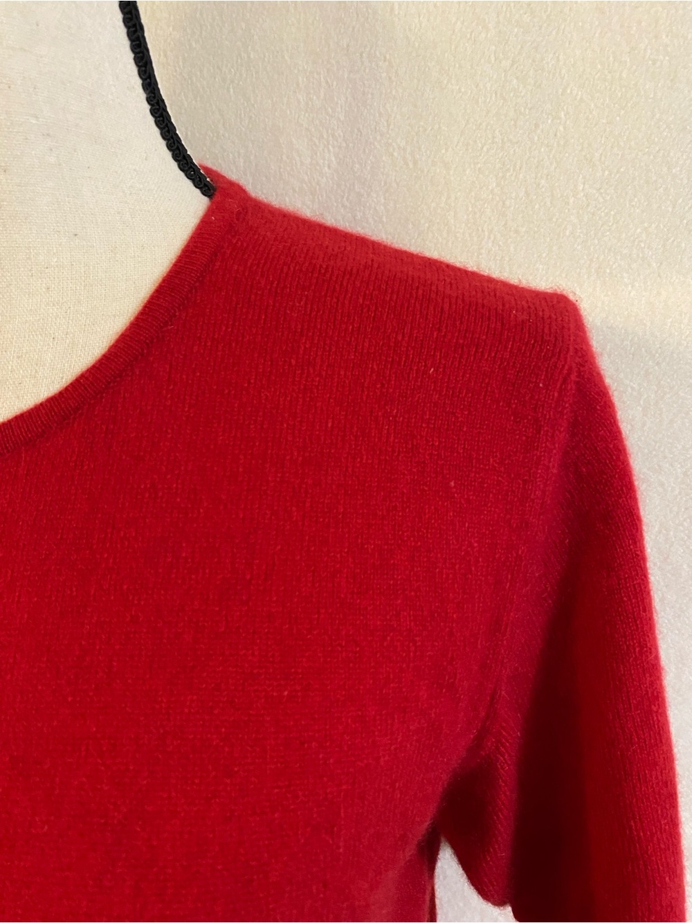 Lands' End red 100% cashmere short sleeve knit crewneck sweater - Picture 5 of 12